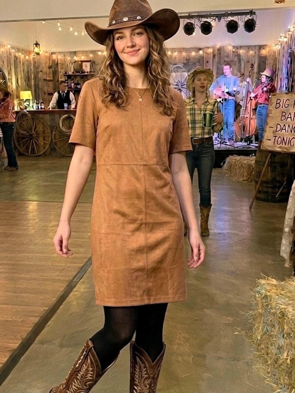 Tan faux suede Dress w pockets